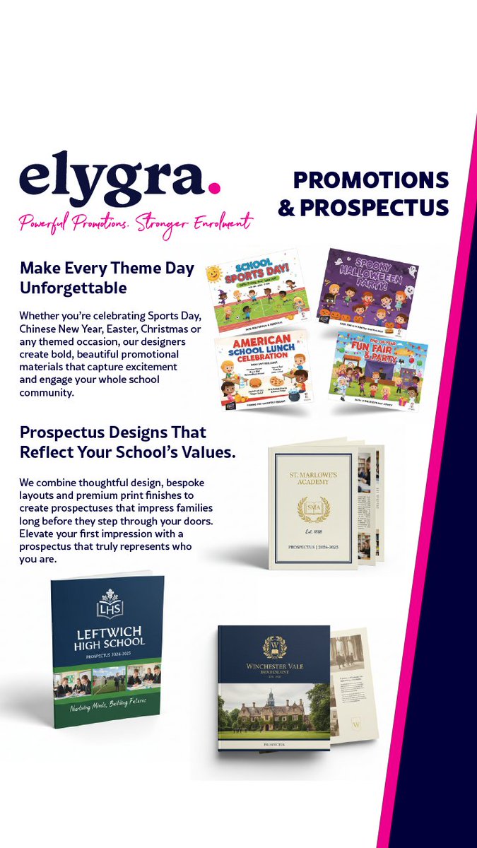 elygramarketing's tweet photo. Bring your school’s story to life with Elygra Marketing - trusted by schools nationwide for standout promotions and prospectus design.
Elygra creates eye-catching visuals that capture your school.
https://t.co/rBOQSbR29S
#ElygraMarketing #GraphicDesign #Prospectus #Education https://t.co/rBLLVCjW8w