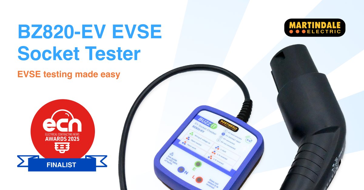 MartindaleElec's tweet image. The BZ820-EV EVSE Socket Tester is a finalist in the ECA Awards 2025 – Test Equipment Product of the Year category.

🔸Detects multiple wiring faults 
🔸Supply voltage check 
🔸LED and audible indication of pass/ fail conditions 

Learn more 👉 ow.ly/xiGm50XwOf4
