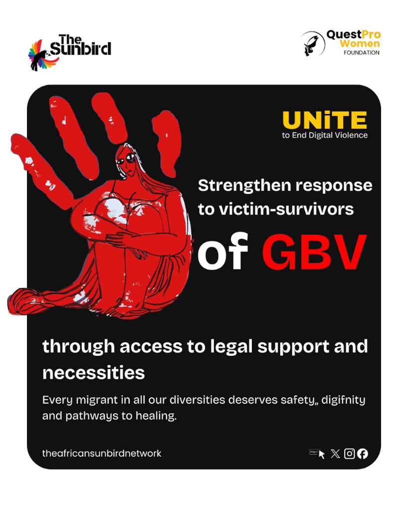 At <a href="/Thesunbird_N/">The African Sunbird Network🏳️‍🌈</a> we provide legal teams helping out GBV victims and Survivors. Kulyo’buntu.