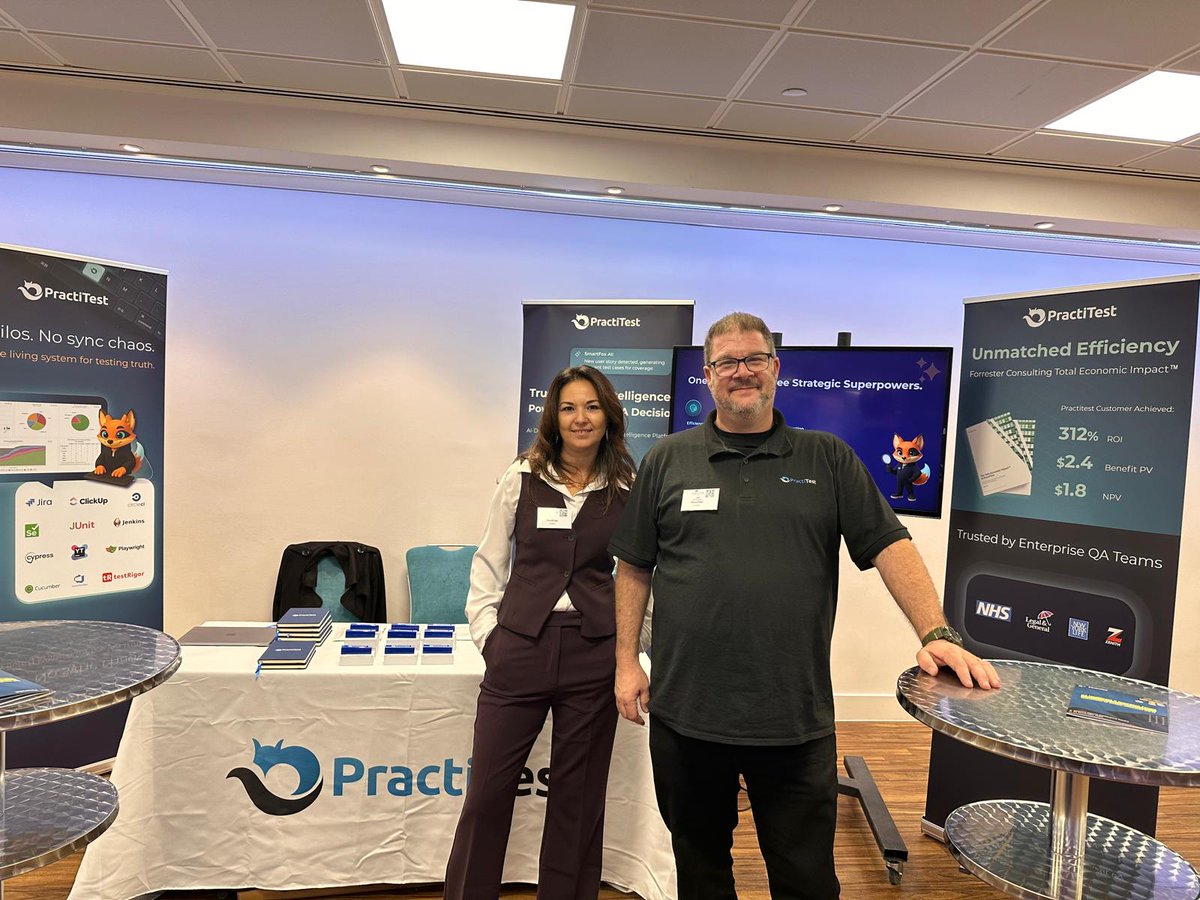 PractiTest's tweet image. Carmit Tsur, @joelmonte and SmartFox, our AI-powered testing companion, are waiting for you at the QA Healthcare &amp;amp; Insurance Forum London by @QA_financial. If you’re attending, stop by our stand and let&apos;s talk 1:1!