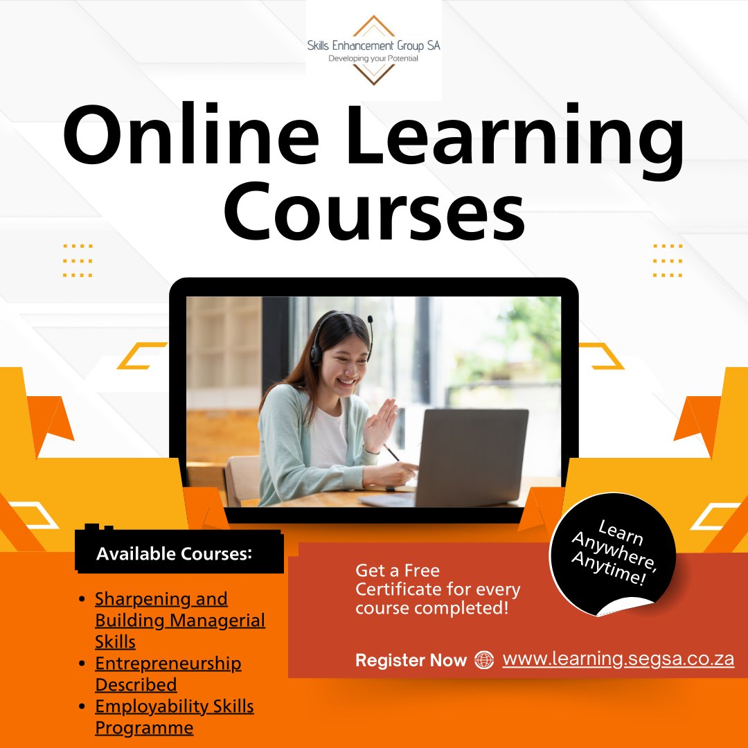 Dennis10912910's tweet image. Skills Enhancement Group SA
learning.segsa.co.za #education #training #entrepreneurship #Career #quality #onlineeducation