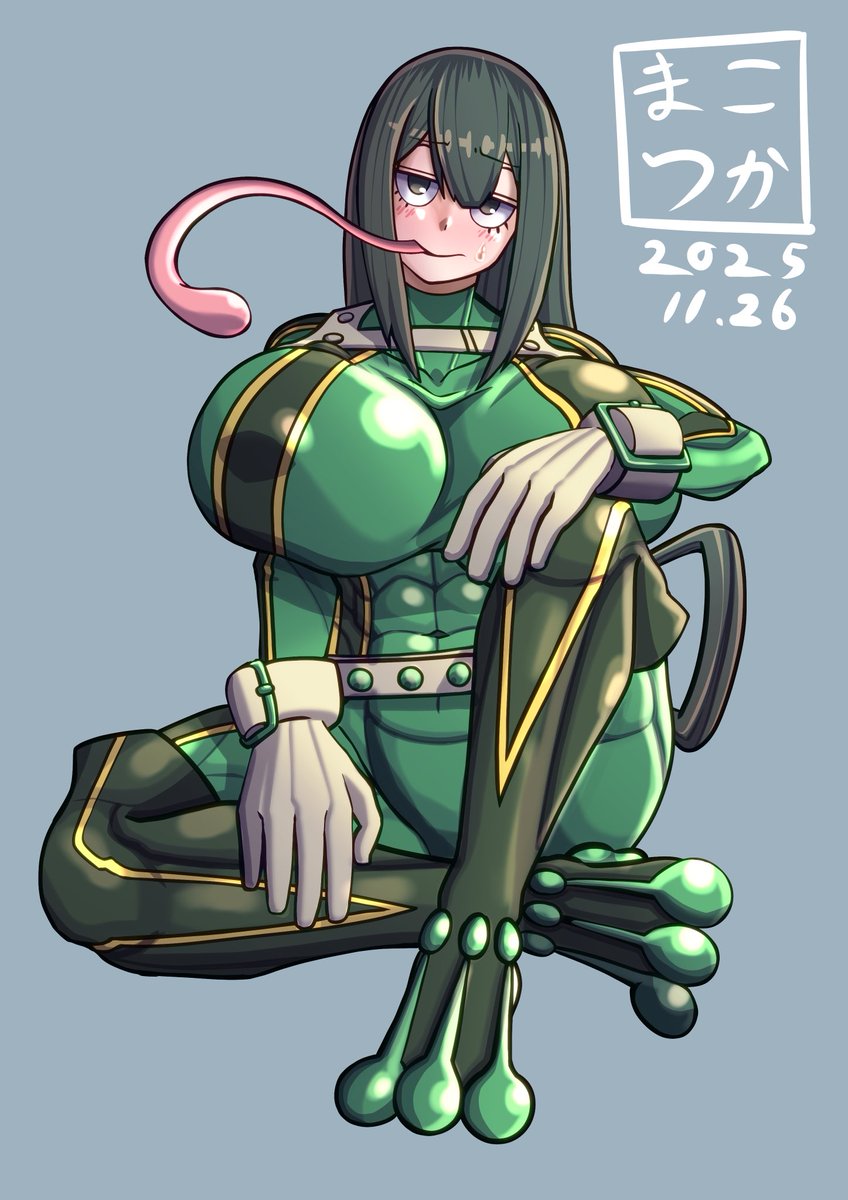 poyozodoll's tweet image. ヒロアカより蛙吹梅雨！
もりもりてかてか🤤
地味にミルコ並みに気になってたキャラなので、
描いてみました✨