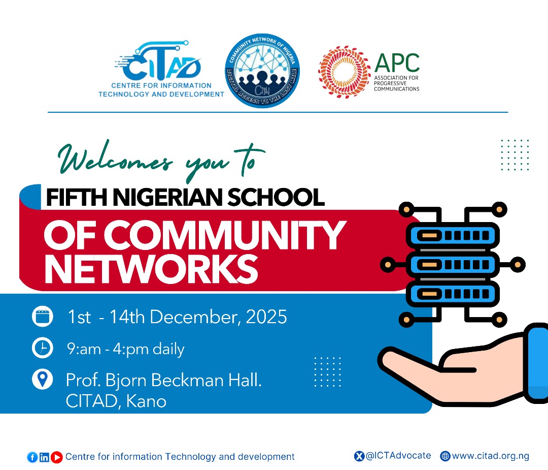 We are all set for the 5th Nigerian School of Community Network. Join us to see how we groom the next generations of ICT leaders in the country <a href="/APC_News/">APC</a> <a href="/a_sabo12/">Ali Sabo</a> <a href="/YZYau/">Yunusa Ya'u</a> <a href="/NgComCommission/">ncc.gov.ng</a> <a href="/NITDANigeria/">NITDA Nigeria</a> <a href="/ChiromaHope/">H. M Chiroma</a> <a href="/iam_otarion/">Jhn Otaro</a> <a href="/ICTAdvocates/">CITAD</a> <a href="/IsahAzare2/">Isah Azare</a> <a href="/MubarakshehuD/">Mubarak Shehu Dayyab🇳🇬</a> @