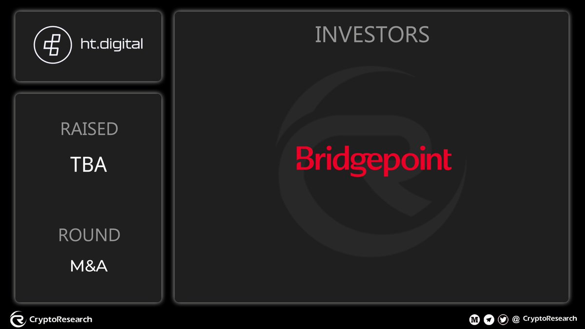 CryptoRResearch's tweet image. 🔥 ht.digital - Investor

Exciting update! 🚀
@htdgtl is stepping into a major move with #Bridgepoint through an M&amp;amp;A round 🤝✨
💼 RAISED: TBA
💡 ROUND: M&amp;amp;A

🤔 What do you think this M&amp;amp;A means for future growth and innovation?