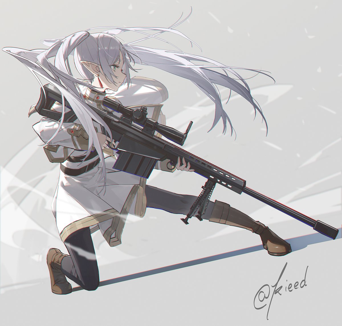 kieed23232's tweet image. Some fans asked me to draw a picture of &apos;Frieren holding a sniper rifle&apos;...