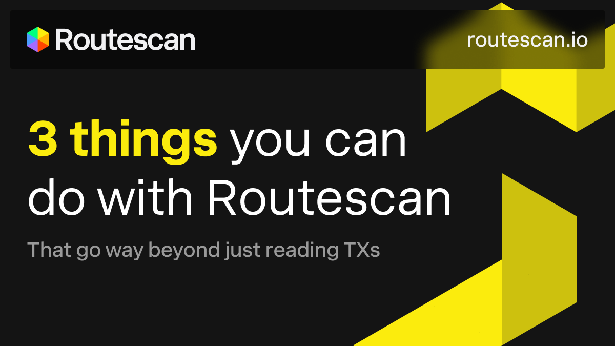routescan_io's tweet photo. 💡Here 3 ways to save time with Routescan!

1️⃣ Track cross-chain txs without tab hell
2️⃣ Verify contracts across chains instantly
3️⃣ Compare network performance in real-time

One dashboard → 160+ blockchains https://t.co/bVTPdAjOIa