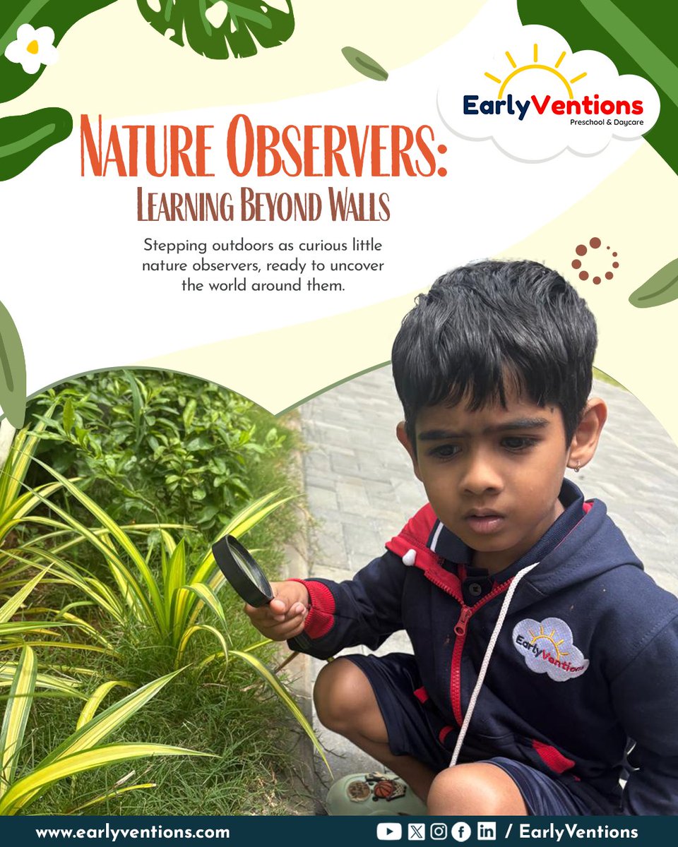 EarlyVentions's tweet photo. Our little Nature Observers stepped outside with wide eyes and curious hearts. 

From  feeling the textures of leaves to noticing tiny crawling friends, every  moment outdoors became a beautiful lesson in awareness and wonder.
Here, learning doesn’t stay inside the classroom. https://t.co/GExduLPaT8