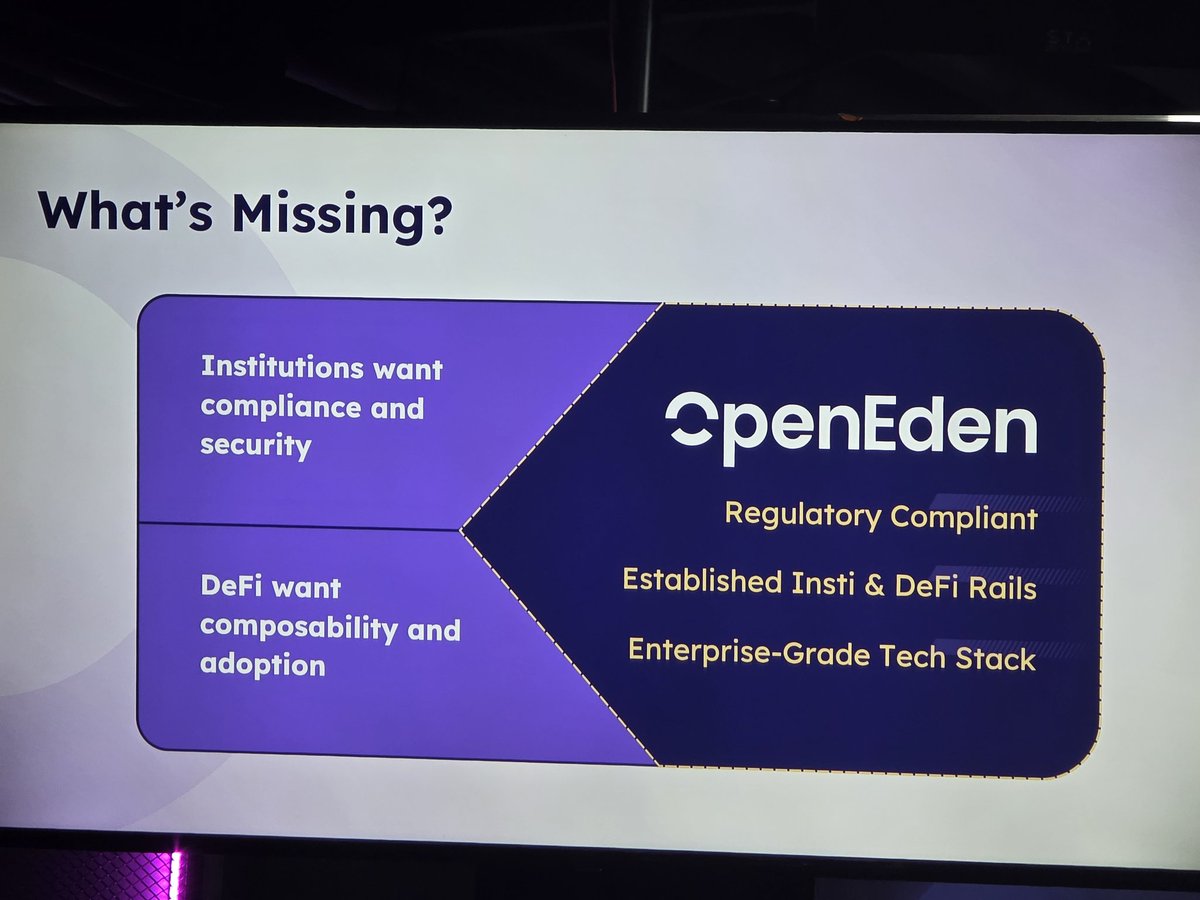 Witnessed the cutting edge of Web3.0 financial innovation live at the #OpenEden Seoul meetup! 
<a href="/OpenEden_X/">OpenEden</a>  <a href="/jeremyng777/">Jeremy Ng</a>

---------------------------------

jeremyng  presentation wasn't just theory; it was packed with clear data and a compelling vision.
​"What's Missing?" #kaito