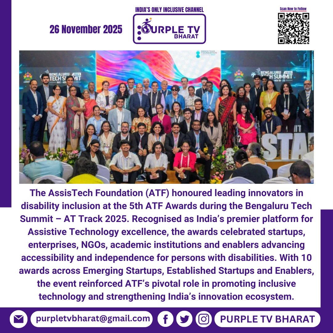 PurpleTVBharat's tweet image. ATF Awards 2025 Celebrate Innovators Transforming Disability Inclusion
#ATF #AssistiveTechnology #DisabilityInclusion #BengaluruTechSummit #ATTrack2025 #Accessibility #PwD #InclusiveInnovation