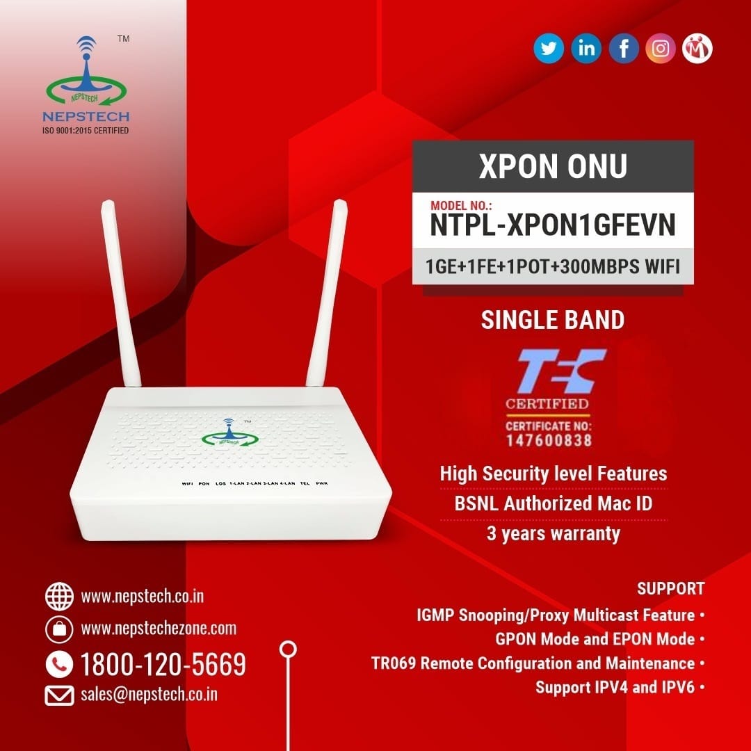 NEPSTECH1's tweet image. Single_Band_Xpon_Router_TEC_Certified_Model
3 years warranty
For Online Shopping Visit: nepstechezone.com
For more info call us at: +91 91639 46809
Email us: sales@nepstech.co.in
Helpline (Toll-Free): 1800-120-5669
#WifiRouter #router #xpon #FTTH #latestmodel #Singleband