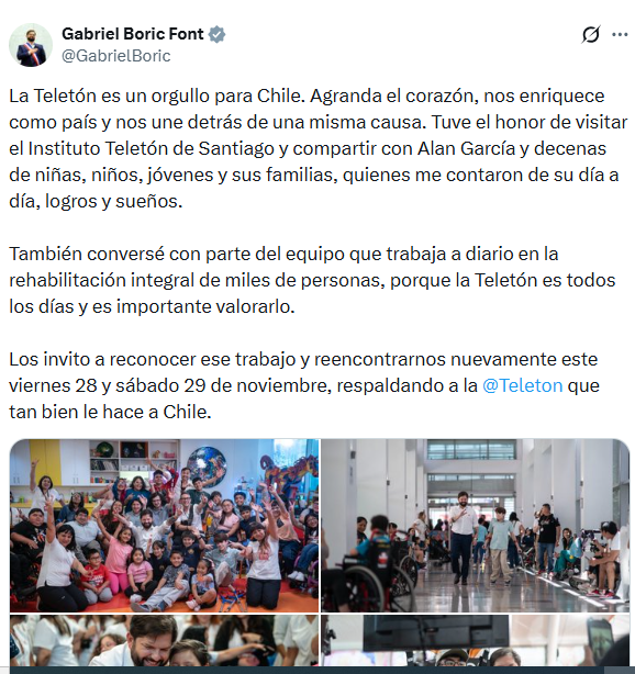 Iherreraa's tweet photo. El hipócrita Gabriel Boric y la Teletón https://t.co/yyBXEmsOzf