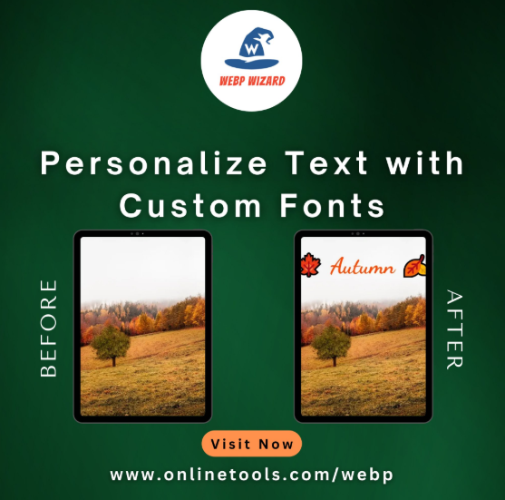 WebpWizard's tweet image. Add unique text to your images using custom fonts for a truly personalized touch.  
Try our tool - onlinetools.com/webp/add-text-… 
#browserling #WebP #GiftToNature #WebDesign #explorepage #jjk267 #SEO #WebOptimization #DNC2024 #TheyCallHimOG #OnlineTools #x #LA28 #IndustryHBO