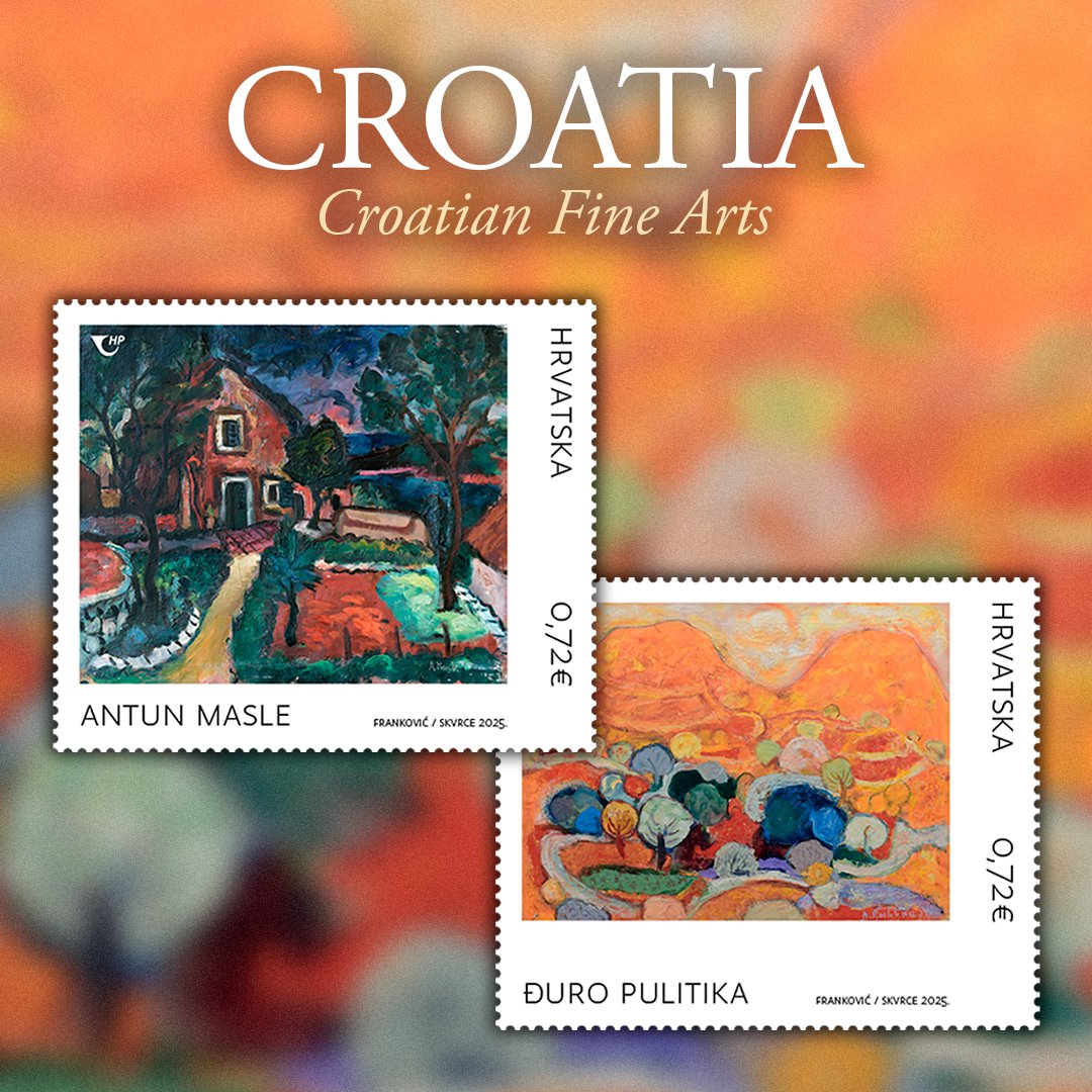 Two Croatian artists Duro Pulitika and Antun Masle are featured in this two-stamp set commemorating Croatian Fine Arts. #stamps #philately #stamp #stampcollection #filatelia #postagestamps #stampcollecting #philatelist #philatelic #filateli #francobolli #timbre #briefmarken