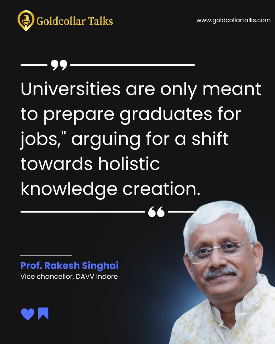 goldcollartalks's tweet image. Universities sirf job pe focused hain! Higher education ko holistic knowledge creation chahiye. Thinkers ban rahe hain ya job roles fill ho rahe hain?
Yt channel: youtube.com/@GoldCollarTal…
#educationsystem #davv #skilldevelopment #indianyouth #jobskills #NEP2020 #goldcollartalks
