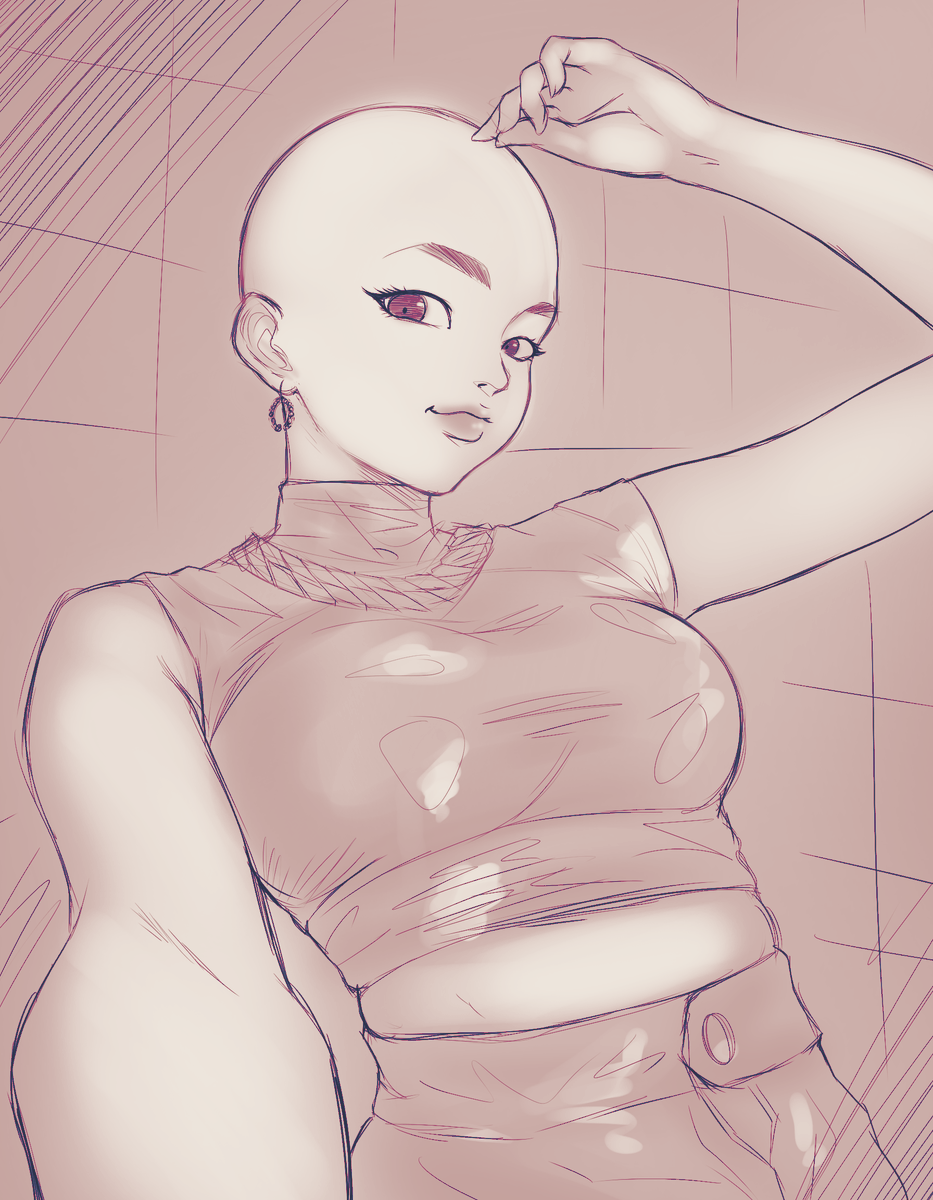 PearlyMoon5's tweet photo. A quick sketch for @hirai_kanna_2 to celebrate her shaved head look. Do check her out and  follow her. https://t.co/100r96wStt