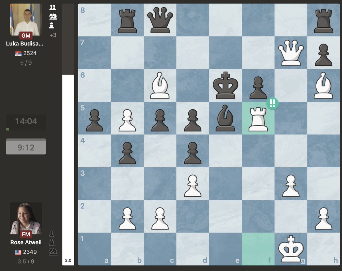OnTheQueenside's tweet image. And in this position, Rose Atwell sacrificed THE ROOOOOOOOOOOOK to beat a 2500+ GM!!! 🤩

She was already down an exchange and more! 🤯

chess.com/events/2025-ch…