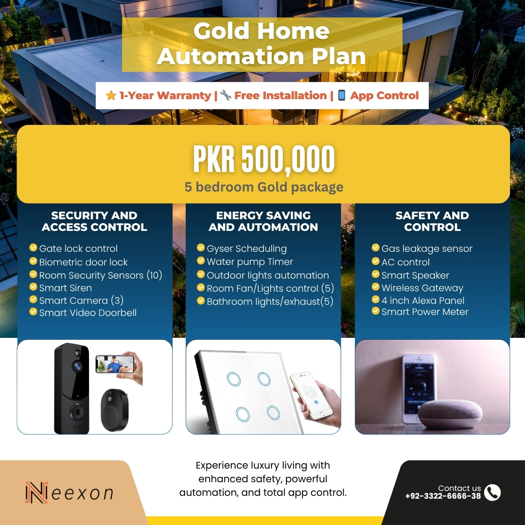 NeexonSmart's tweet image. Want to make your whole home smart? 🏡✨

Neexon offer Basic, Standard, Gold, and even custom packages based on your #homesize.

DM us for pricing or a free survey!
📞 WhatsApp: +92-332-2666638

#SmartHome #Neexon #homeautomation #technology #smartdevices