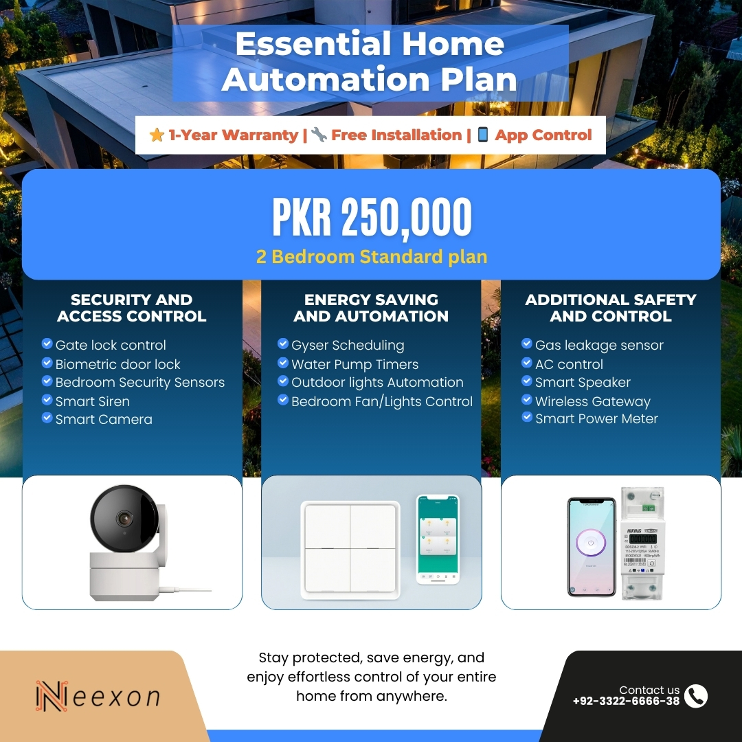 NeexonSmart's tweet image. Want to make your whole home smart? 🏡✨

Neexon offer Basic, Standard, Gold, and even custom packages based on your #homesize.

DM us for pricing or a free survey!
📞 WhatsApp: +92-332-2666638

#SmartHome #Neexon #homeautomation #technology #smartdevices
