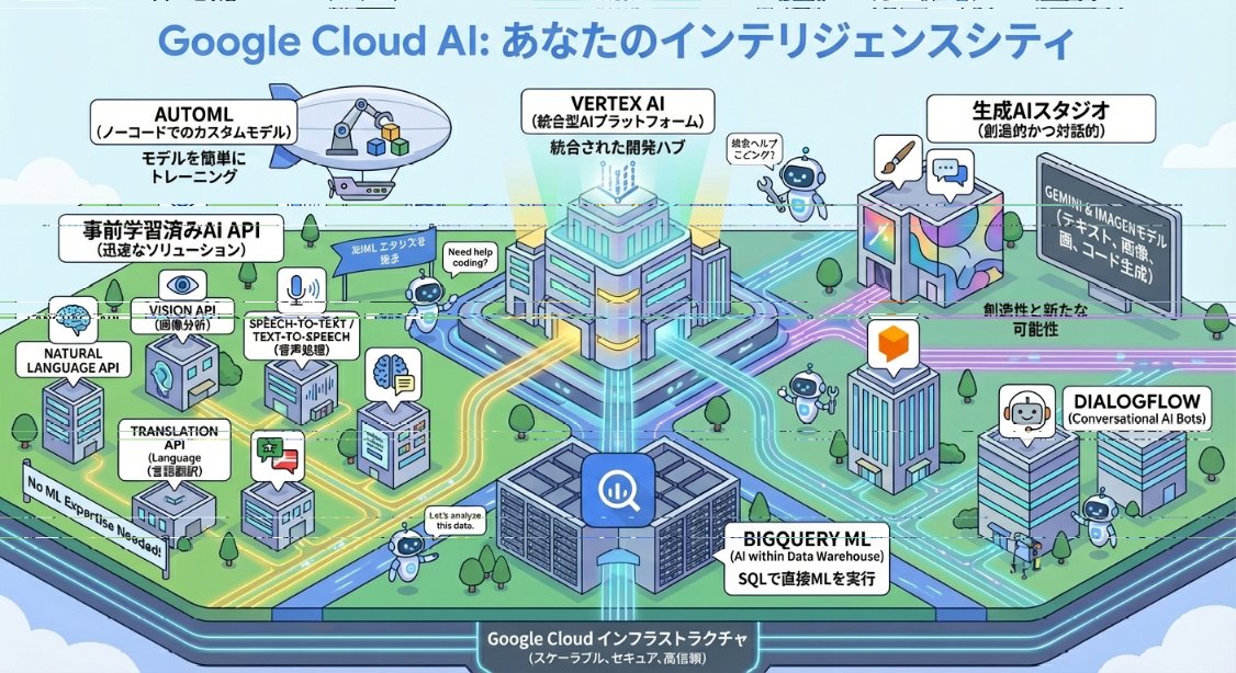 labyrinthos's tweet image. Google Cloudが提供するAIサービスがいろいろあって全体像が分かりませんAI #NanoBanana Pro
初心者にも分かりやすいように図解を作成してください

→（VertexAIが中心にあって、Geminiは生成AIの一部なんだ）