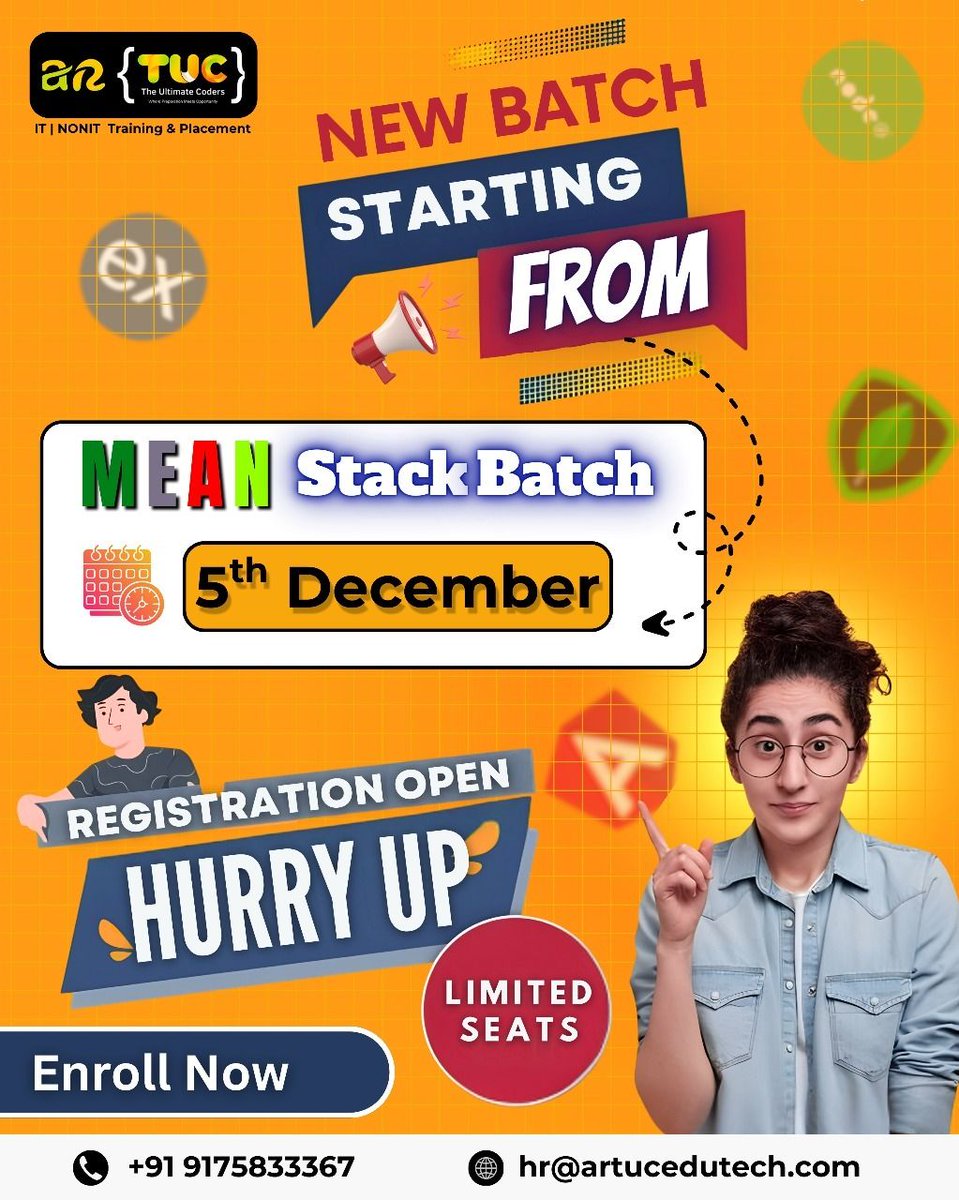 ar_tuc59391's tweet image. New MEAN Stack Batch starts on 5th Dec!
Learn MongoDB, Express, Angular &amp;amp; Node.js with practical training + real projects.
🔥 Limited seats — Enroll now!

#MEANStack #FullStackDev #WebDev #MongoDB #Angular #NodeJS #ExpressJS #LearnToCode #ARTUC