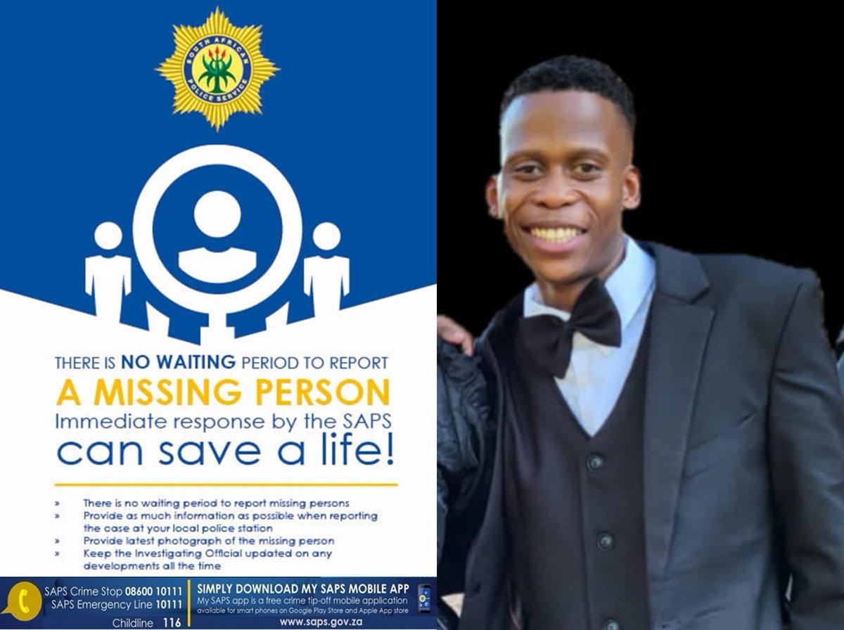 SAPoliceService's tweet image. RT #sapsLIM #SAPS Mokopane has launched a search op for a #missing man, Pula Patrick Magagane (27), who was last seen on Saturday, 08/11 at around 15:00, along Wilge Street in Chroompark,  Mokopane.

According to information, Patrick left home wearing a grey pair of shorts, a…