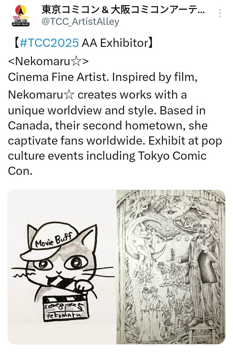 Nekomaru5artist's tweet image. I‘ll be at booth A-126 inthe Artist Alley! If you love movies, you would be drawn into my cinema world! I‘ll also open the day commissions and let me know your requests! Something movie　related themes, animals,.and more ‼️✨️🎥 @TCC_ArtistAlley #ComicCon #Tokyocomiccon