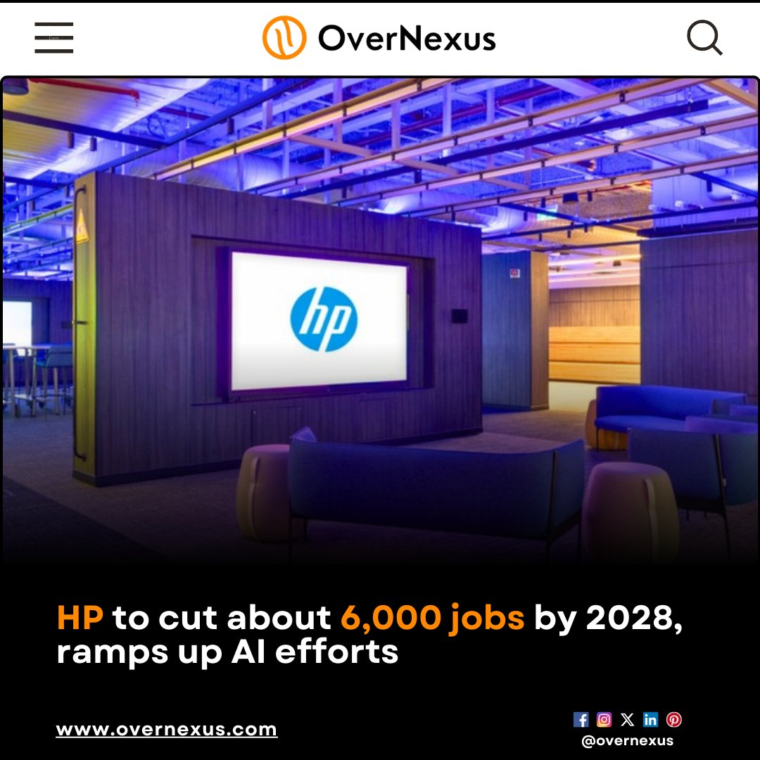 overnexusbiz's tweet image. HP Inc. plans to cut 4,000 to 6,000 jobs by fiscal 2028 as part of a restructuring to enhance productivity and customer satisfaction through AI. The job cuts will affect product development and support teams.

#OverNexus #HPJobCuts #AIInnovation #TechIndustryChanges #FutureOfWork