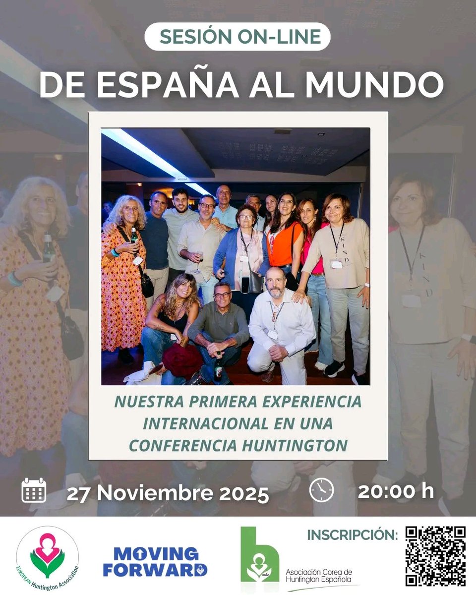 Fepaeh's tweet image. Participantes de la EHA Conference y del HDYO Congress compartirán mañana jueves su 1ª experiencia internacional en una sesión on line abierta a toda la comunidad #Huntington.
¡No faltes!
🗓 Jueves 27/11 - 20:00 h (CET)
🔗 Inscripción us02web.zoom.us/meeting/regist…