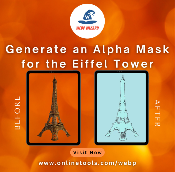 WebpWizard's tweet image. Create a detailed alpha mask of the Eiffel Tower for refined transparency and seamless integration.  
Try our tool - onlinetools.com/webp/create-we… 
#browserling #WebP #GiftToNature #WebDesign #explorepage #jjk267 #SEO #DNC2024 #TheyCallHimOG #OnlineTools #x #LA28 #IndustryHBO