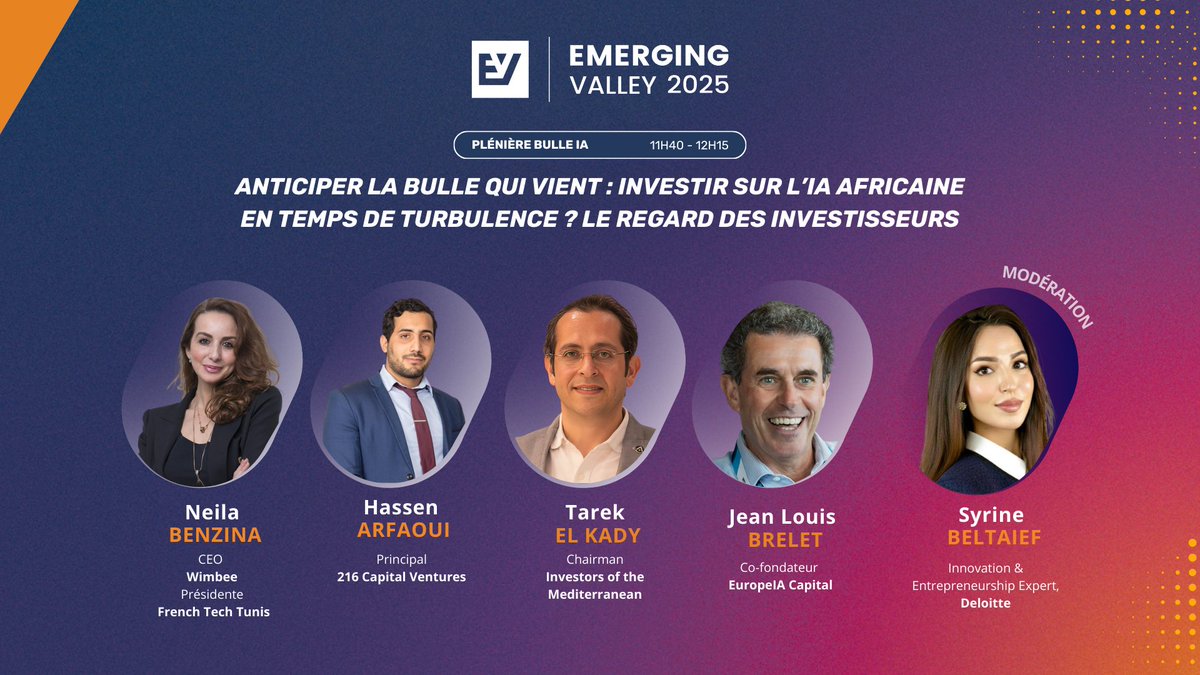 🤖 Plénière Bulle IA – “Anticiper la bulle qui vient : Investir sur l’IA africaine en temps de turbulence ? Le regard des investisseurs”

Un panel d’investisseurs et d’experts en innovation se penche sur les opportunités et les risques de l’investissement dans l’IA en Afrique, à