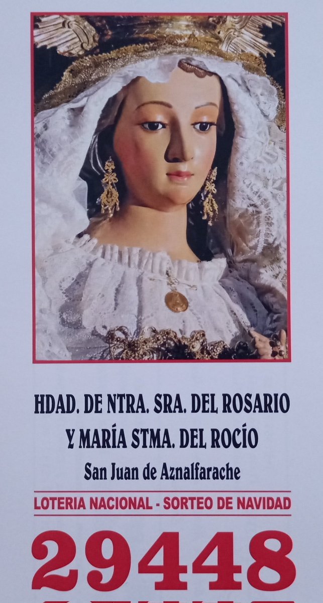 Ya está a la venta el número de lotería de Navidad que juega nuestra hermandad. Puedes adquirirlo en los comercios del barrio o en la hermandad.
Muchas suerte y muchas gracias por colaborar.