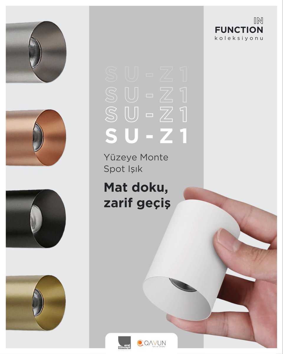 Mat dokunun zarif duruşu ve güçlü ışık performansı tek bir formda buluştu. QAVUN SU-Z1 yüzeye monte spot ışık ile mekânlarınızda modern ve estetik bir atmosfer yakalayın.

#Qavun