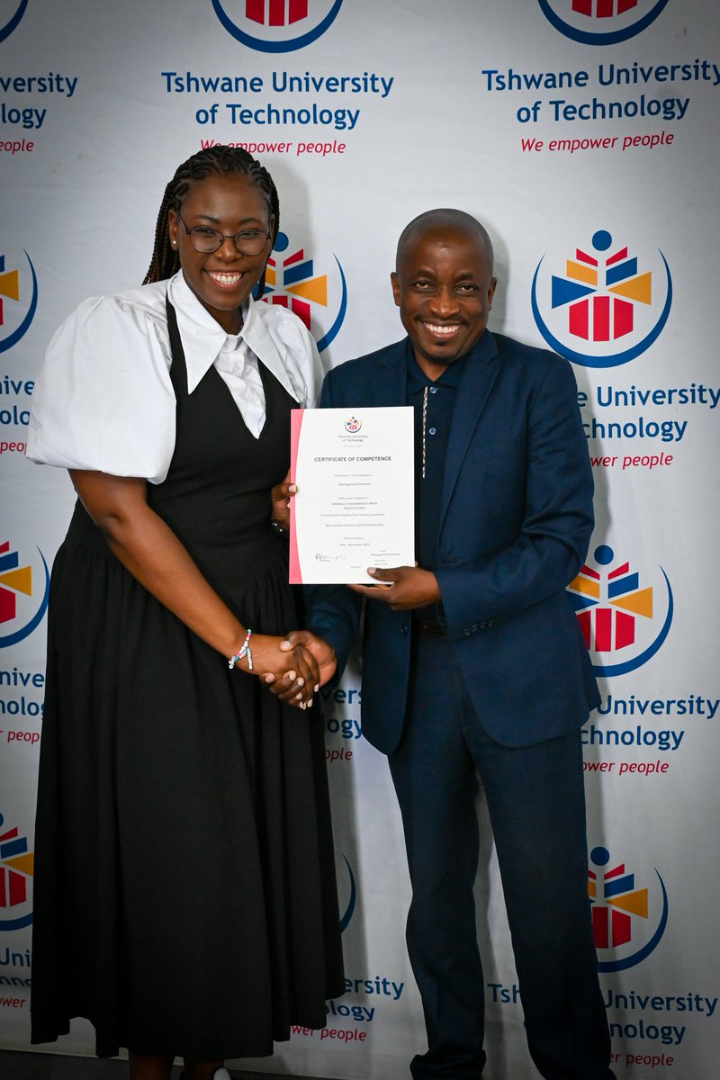 Official_TUT's tweet image. Hey TUT Fam!
The Faculty of Management Sciences together with the Centre for Entrepreneurship and Development, awarded Certificates of Competence for successfully completing the New Venture Creation and Entrepreneurship programme to the entrepreneurs at the event #FromGood2Great