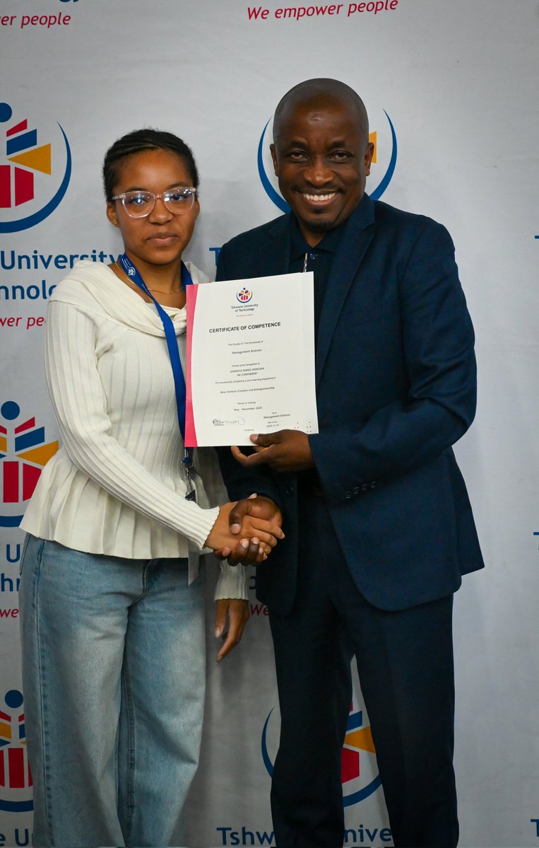 Official_TUT's tweet image. Hey TUT Fam!
The Faculty of Management Sciences together with the Centre for Entrepreneurship and Development, awarded Certificates of Competence for successfully completing the New Venture Creation and Entrepreneurship programme to the entrepreneurs at the event #FromGood2Great