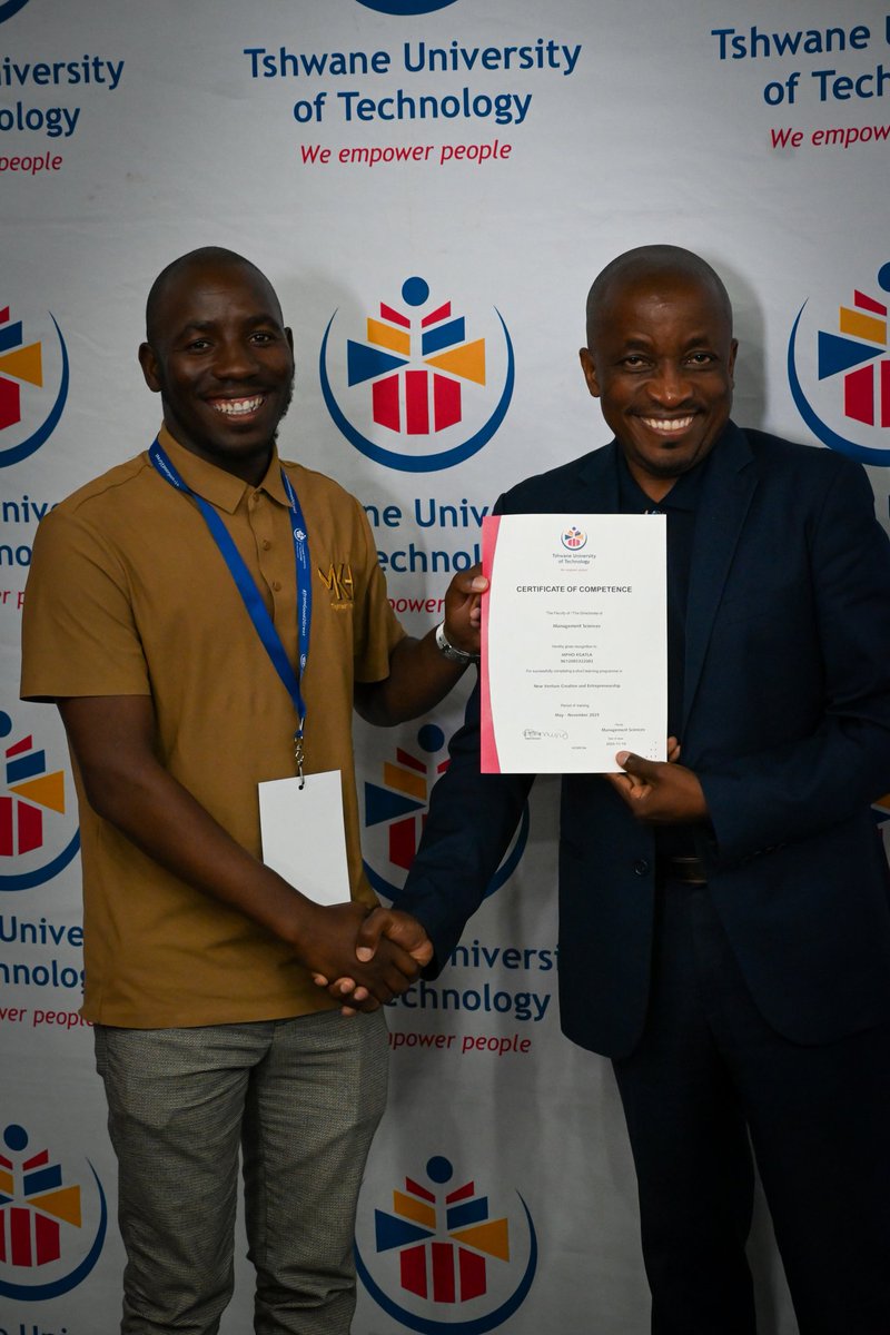Official_TUT's tweet image. Hey TUT Fam!
The Faculty of Management Sciences together with the Centre for Entrepreneurship and Development, awarded Certificates of Competence for successfully completing the New Venture Creation and Entrepreneurship programme to the entrepreneurs at the event #FromGood2Great
