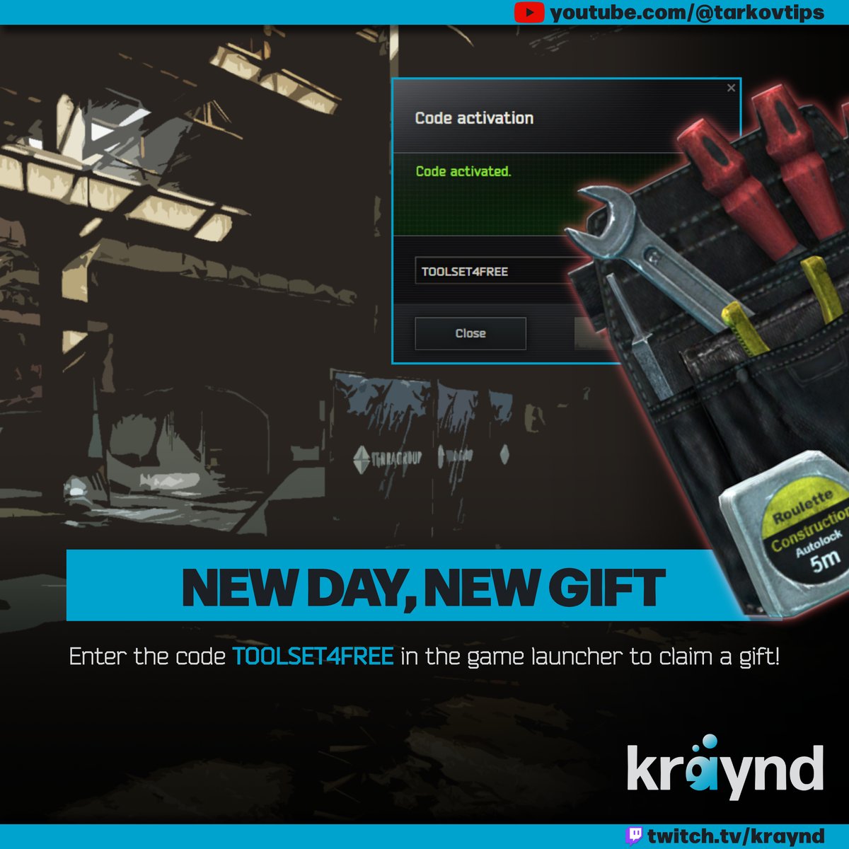 tarkovtips's tweet image. You ask for a toolset, you get a toolset.

For my japanese friends, copy-paste code:
TOOLSET4FREE