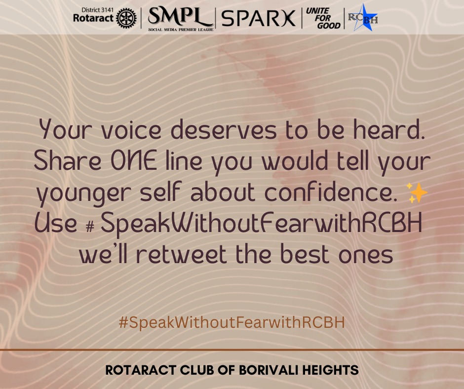 RC_BH_'s tweet photo. Not everyone fears failure.
Some fear speaking. Some fear judgement. Some fear not being enough in front of a crowd.
It’s time to talk about the fear that keeps so many voices silent.
Let’s acknowledge it. Let’s normalise it. 🌟
#rotaractmumbai #SMPL2025 #SpeakWithoutFearwithRCBH https://t.co/5r03uky7Me