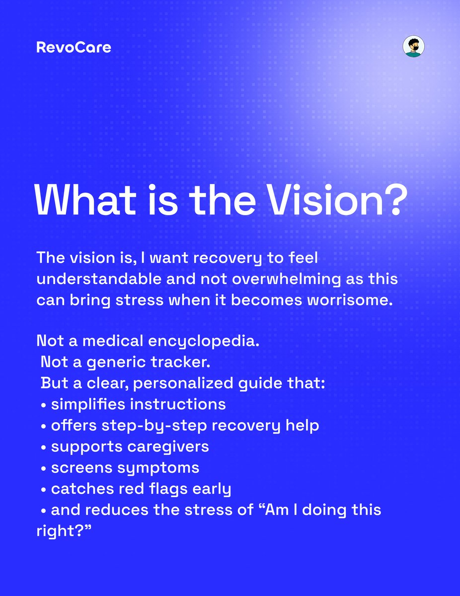 OnafowokanMich2's tweet image. My vision is simple:
Build a calm, supportive recovery companion that helps people feel less alone and more confident once they’re back home.

This is what RevoCare is about.
One small step toward an easier post-discharge experience.
#designseries #DesignCommunity #healthcare.