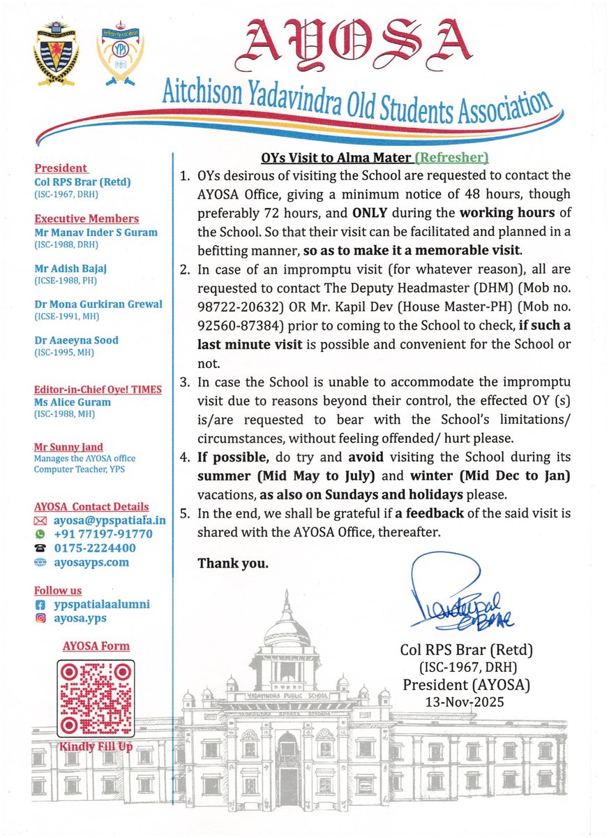 AYOSAYPS's tweet image. OYs Visit to Alma Mater (Refresher)
#AYOSA #YPS #YPSPATIALA #yadavindrians #yadavindrian #oldyadavindrian #oldyadavindrians #alumni #AYOSALIVE
@ayosauk
@usaayosa
@ayosacanada
@ayosaaus