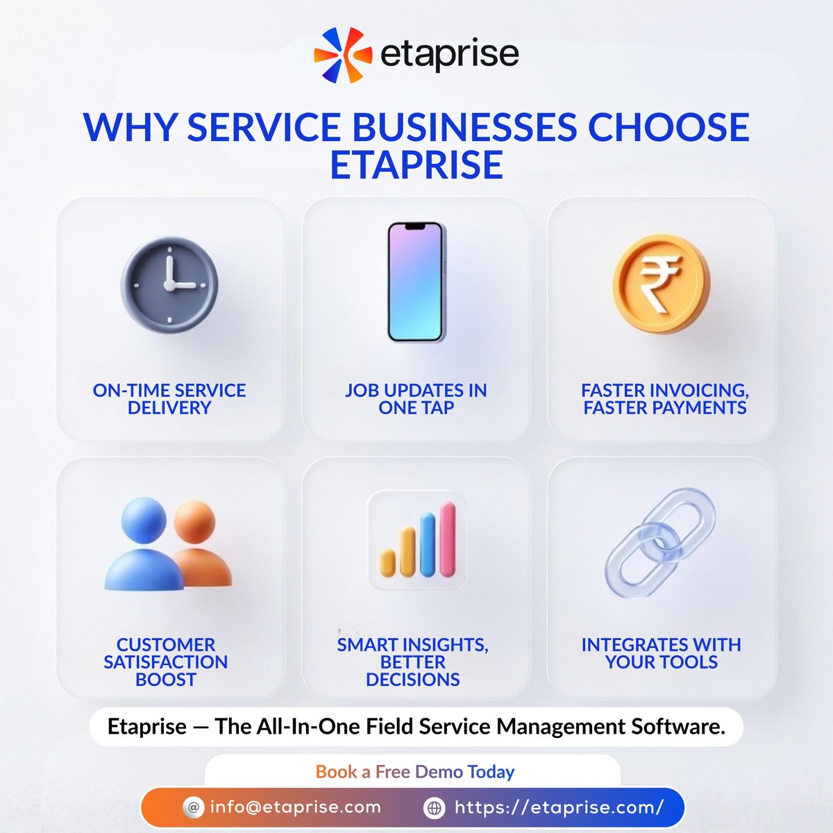 Etaprise's tweet image. Deliver faster. Manage smarter. Grow bigger. 🚀👉 Book a FREE demo today: lnkd.in/dPVUiP4P
Your all-in-one field service management solution is here!

#FieldServiceManagement #ServiceBusiness #FSMSoftware #BusinessAutomation #ServiceManagement #WorkOrderManagement