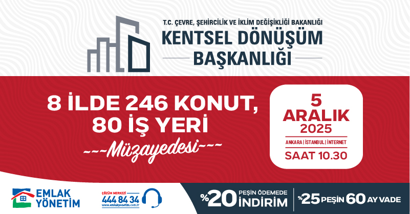 8 İLDE 246 KONUT  80 İŞYERİ MÜZAYEDESİ

📅 5 Aralık • Saat 10:30

Türkiye’nin 8 ilinde toplam 246 konut ve 80 işyeri satışa çıkıyor!

💰 %25 peşin – 60 ay vade
💰 Peşin ödemede %20 indirim
🌐 Online katılım imkânı vardır

📍 Katılım Salonları
• İstanbul — TOKİ Hizmet Binası