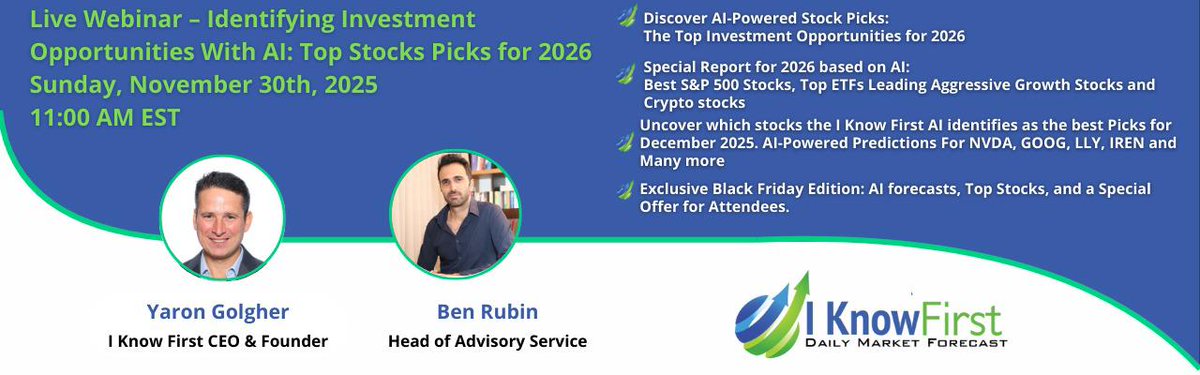 Cprediction's tweet image. [LIVE Webinar - Black Friday Special Edition] Identifying Investment Opportunities With AI: Top Stock Picks For 2026 | Nov 30th, 11AM EST &amp;gt;&amp;gt;&amp;gt; messages.responder.co.il/9660403/ 

#stocks #stockmarket #stocktrading #investing