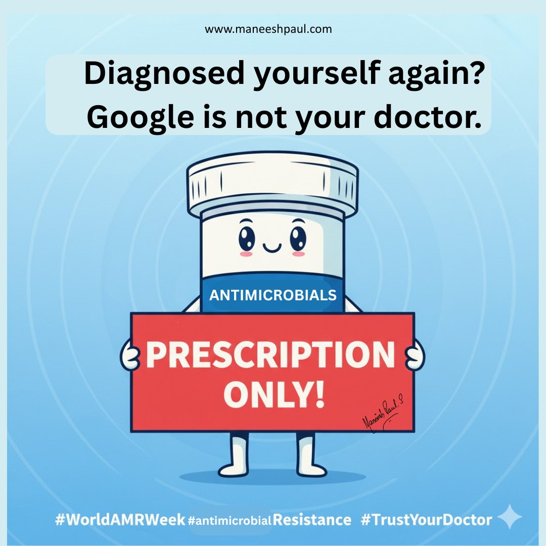 maneeshpaul's tweet image. Scrolling through symptoms isn’t the same as a real diagnosis.

Antimicrobials are powerful, special-use medicines.
They’re not meant for trial-and-error, home guesses, or “just in case” situations.
When we take them without proper diagnosis, we don’t just risk side effects, we…