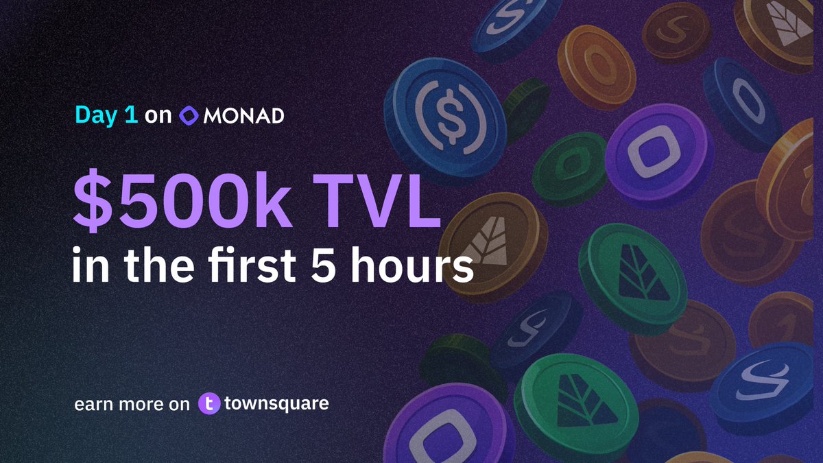 TownSquare is only Monad-native lending market that launched on Day 1

In just 5 hours after launch, the protocol achieved $500,000 TVL , in true by community for community fashion.

This is just the start of what is much bigger to come 

More assets coming soon with details on