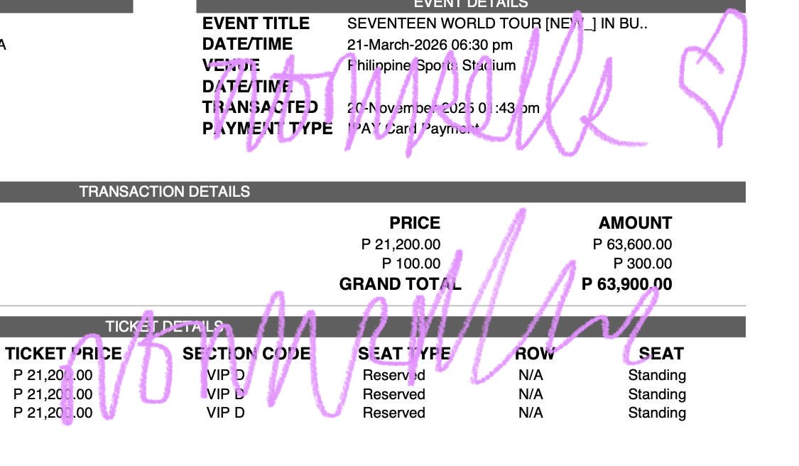 nonusells's tweet photo. wts lfb svt ph

seventeen world tour new_ in bulacan

(3) VIP D tickets

- secured gensale, 1:43 pm
- ₱22,300 each ticket
- claimed already
- meetup/kaliwaan only 
- will transact through my personal ig acct

rfs: got our prio section alr https://t.co/rEdQensUeM
