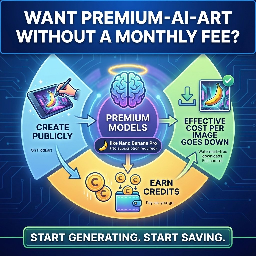 fiddlart's tweet image. 🚀 Want premium-AI-art without the monthly fee?
On Fiddl.art you can use premium models like Nano Banana Pro—no subscription required.
Create publicly → earn credits → your effective cost per image goes down.
Pay-as-you-go. Watermark-free downloads. Full control.…