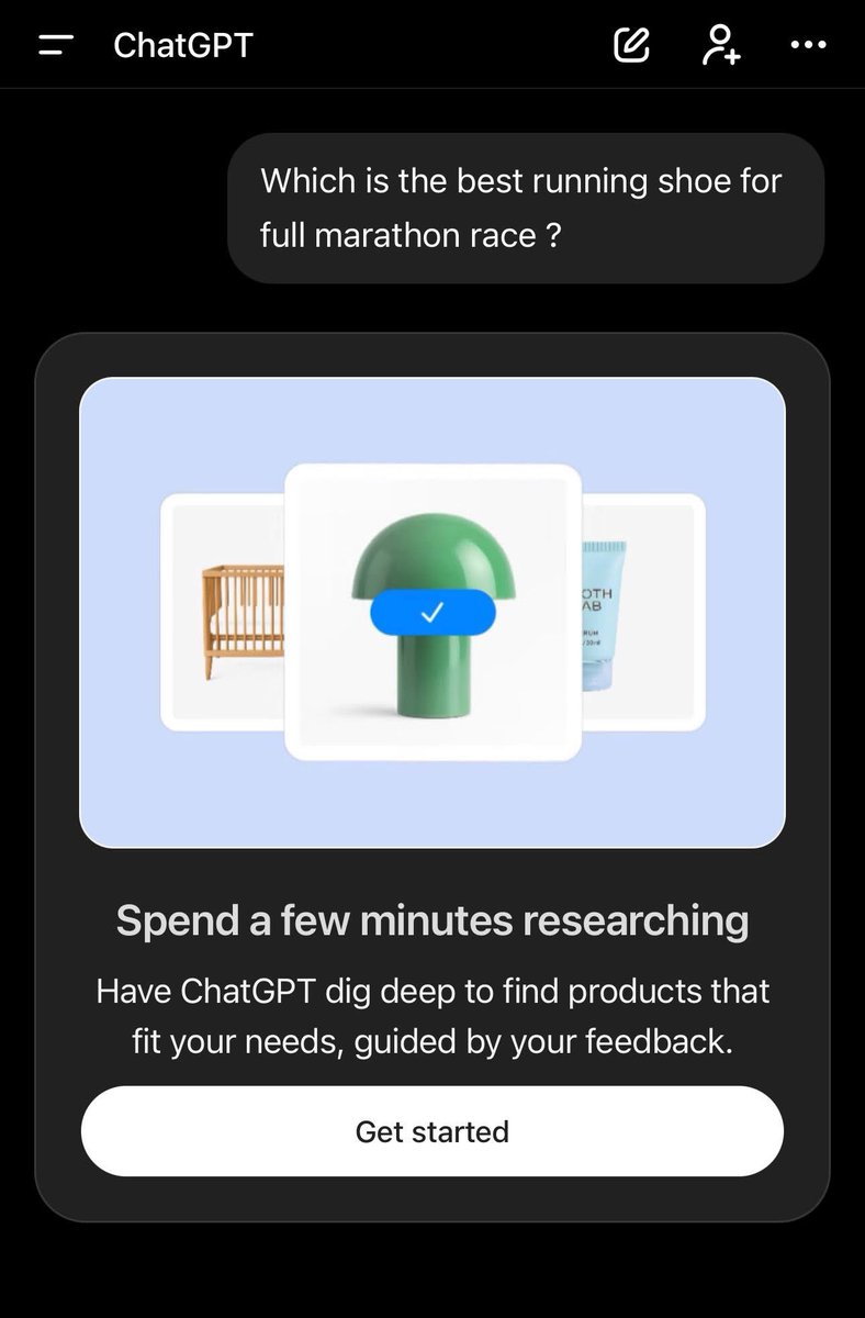 codemanbd's tweet image. 🛍️ নতুন ChatGPT Shopping Research ফিচার: আপনার  পার্সোনাল Buying অ্যাসিস্ট্যান্ট,
এখন শুধু আপনার চাহিদা বলে দিন: যেমন: “ফাস্ট রানিং এর জন্য রোড ম্যারাথন সু, ৩০০ ডলারের নিচে”, বা “গেমিং ল্যাপটপ under $1000”, ChatGPT নিজেই ডিপ রিসার্চ করে পারফেক্ট প্রোডাক্ট-গাইড তৈরি করবে।
#ChatGPT