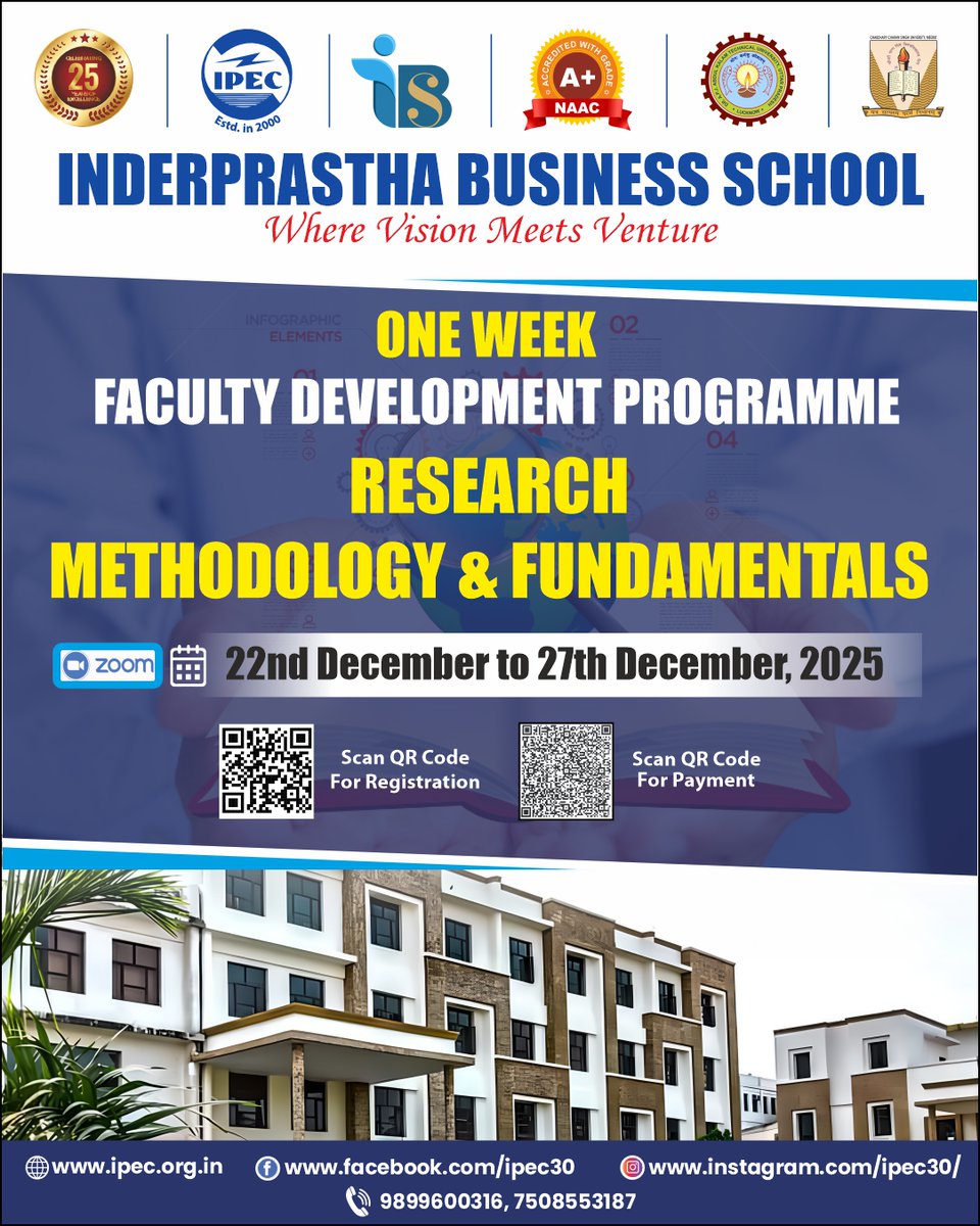 ipecgzb's tweet image. IBS is proud to host a One-Week Faculty Development Programme on Research Methodology &amp;amp; #Fundamentals from 22nd to 27th December 2025.
📲 Scan QR codes on the creative for Registration &amp;amp; Payment.

#IPEC30 #FDP2025 #ResearchMethodology #FDP #IBS #IPEC #IPECGhaziabad #Academic