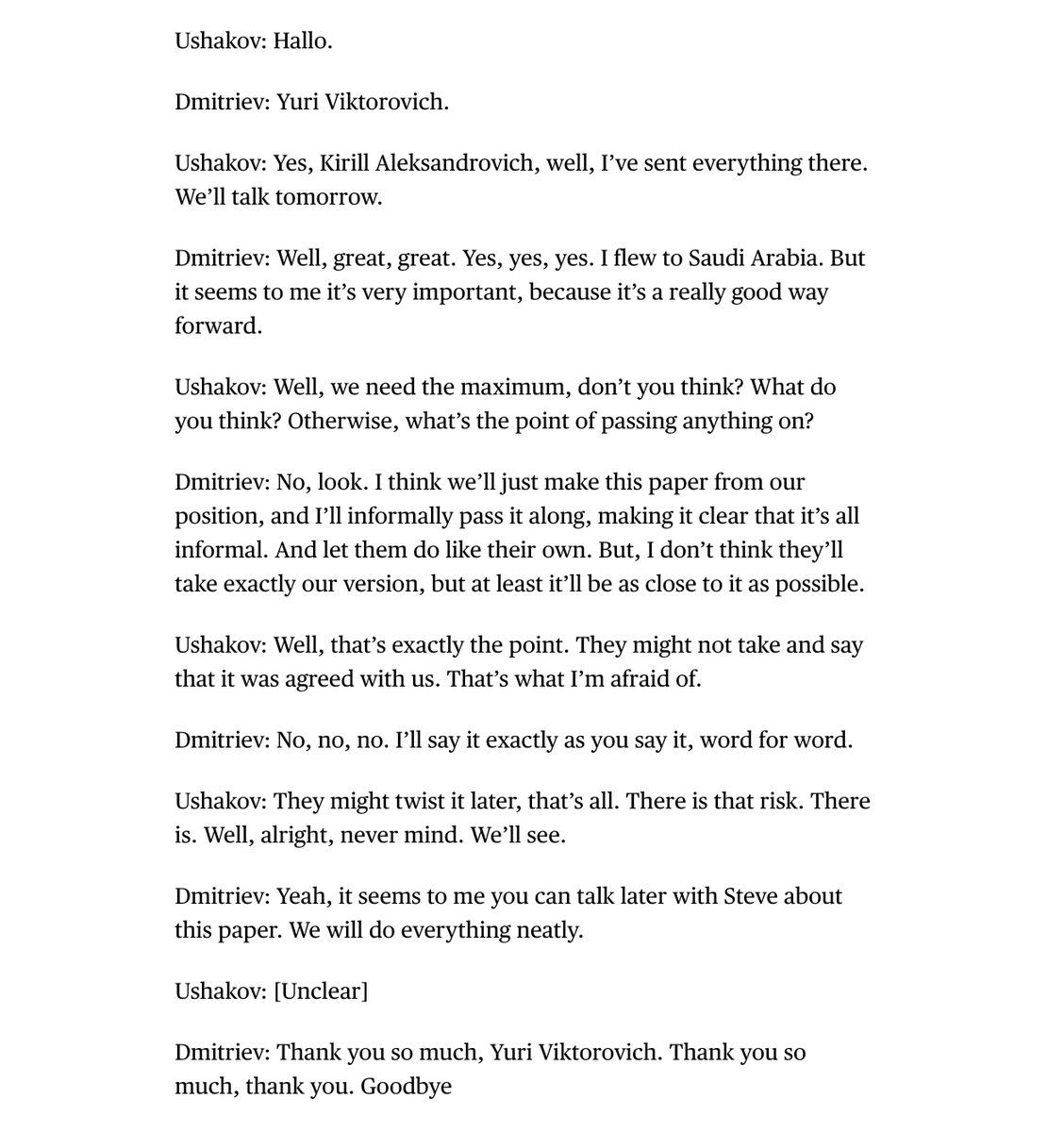 astraiaintel's tweet image. Bloomberg has leaked a transcript of a phone conversation between Yuri Ushakov and Kirill Dmitriev—two senior Kremlin advisors—from October 29.

In this conversation, Witkoff is effectively seen assuming the role of a KGB officer acting against American interests.

The report…