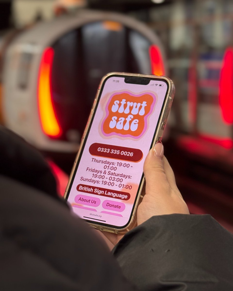 GlasgowSubway's tweet photo. We’re proud to partner with Strut Safe - offering support to anyone who needs company while getting home 🧡 

Their volunteers are just a call away, judgement free and UK wide - call 0333 335 0026 this weekend 📱 

#StrutSafe #SafeJourneys https://t.co/bepLXhSq47